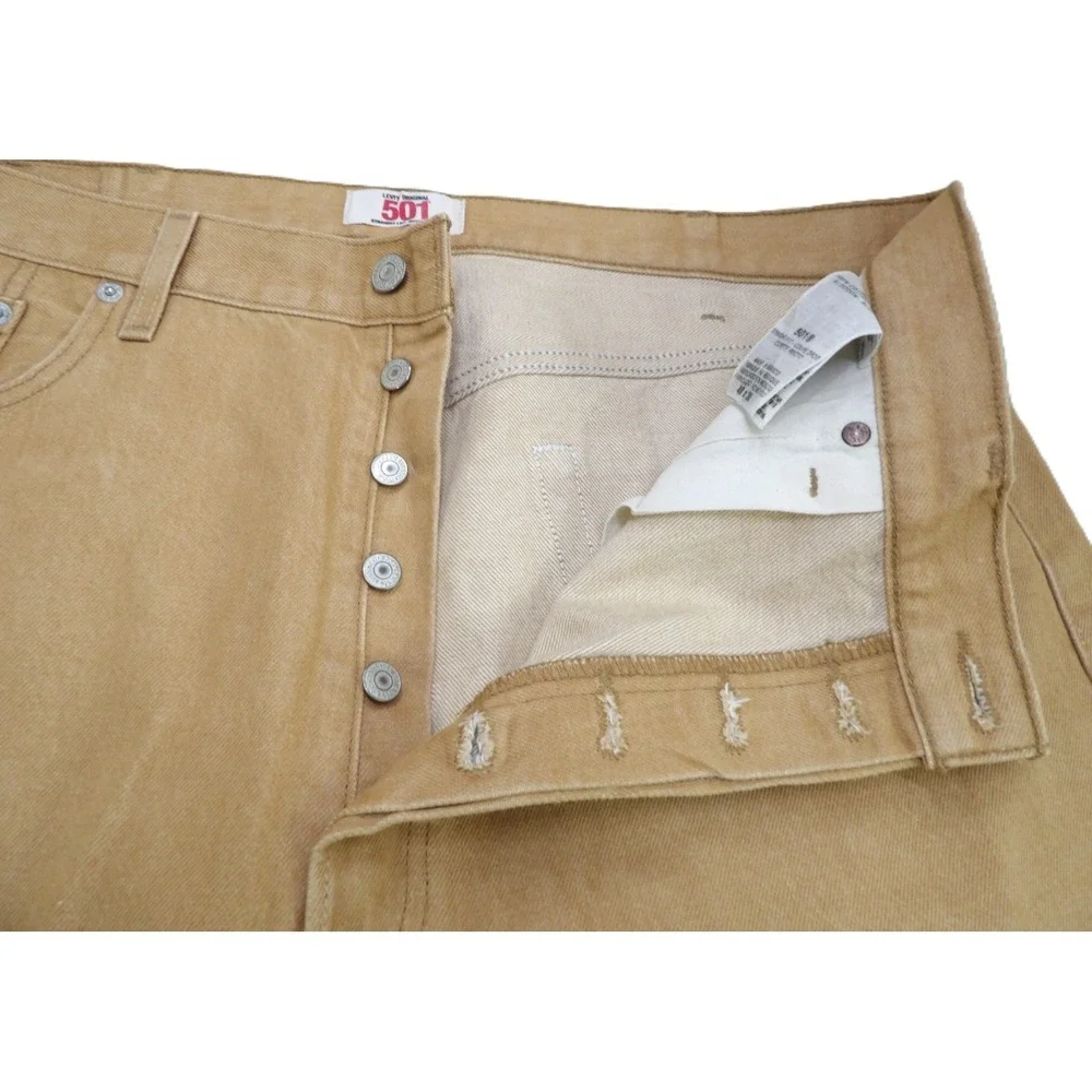 Y2K Levi 501 Original Straight Jeans Men 40x30 Brown Khaki Cotton Button Fly GUC